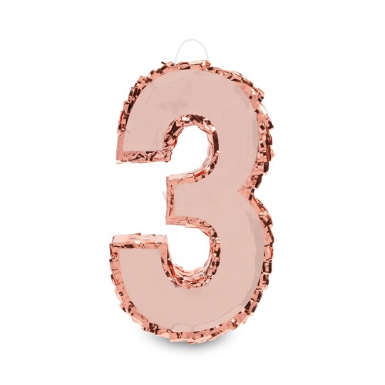 Piñata Numéro 3 Dorée - 40 X 27 X 8 Cm - Décoration Anniversaire 3 Ans Ou Mariage - Feuille D'Or